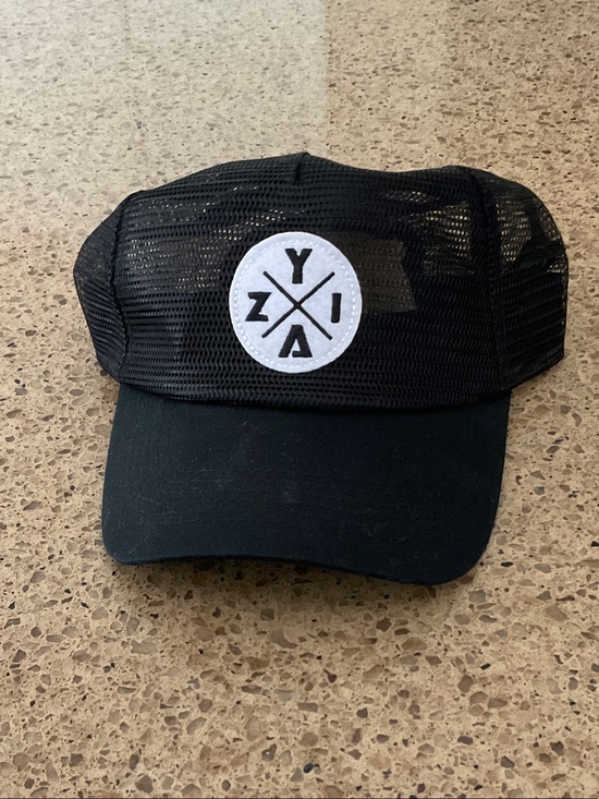 Zyia Active Accessories - Black Mesh Trucker Hat with White Circular Logo Patch